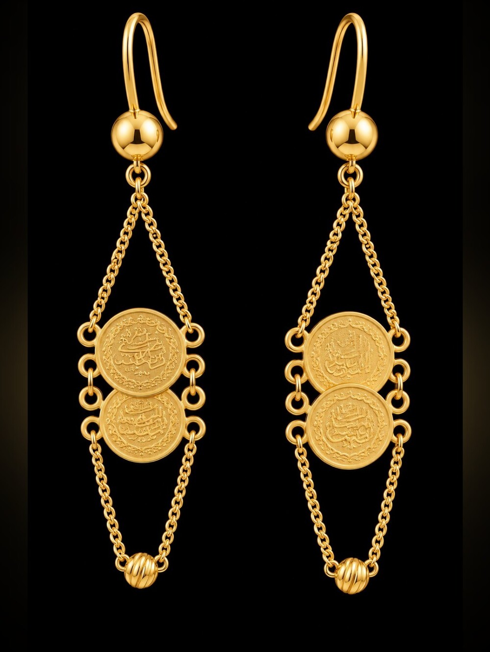 22kgp Dubai Jewelry Gold-Tone Double Coin Drop Earrings - Women Jewelry